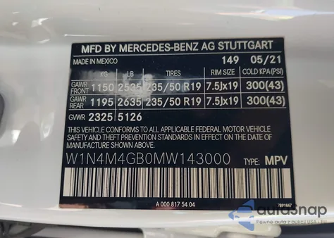 2021 Mercedes-Benz Glb 250 from USA, damaged, VIN W1N4M4GB0MW143000